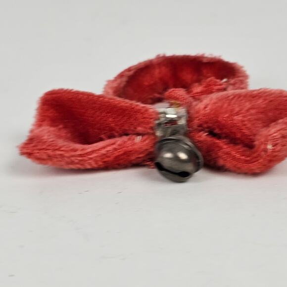 VTG tiny red plush collar with bow and jingle bell 4" x 1/2" stuffed toy Rushton - Picture 5 of 5